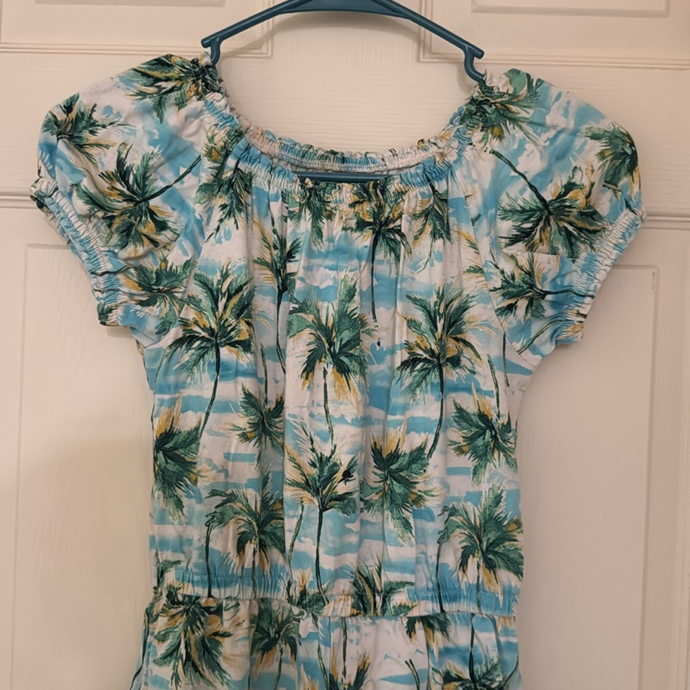 Old Navy Kids Palm Tree Print Romper - Blue and Green - Picture 2 of 6
